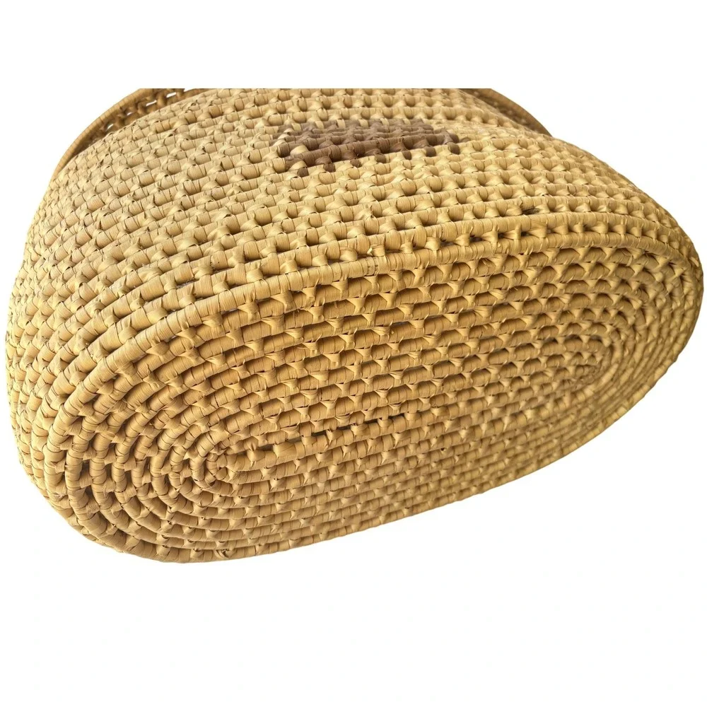 Vintage Large‎ Handwoven Straw Basket with Lid Oval Wicker Storage Tan Brown